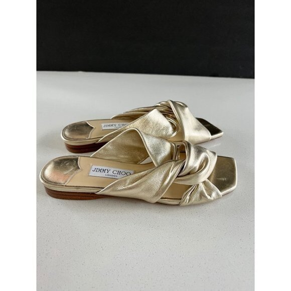 Jimmy Choo Narisa gold leather flat sandals Size 38 - Picture 3 of 9
